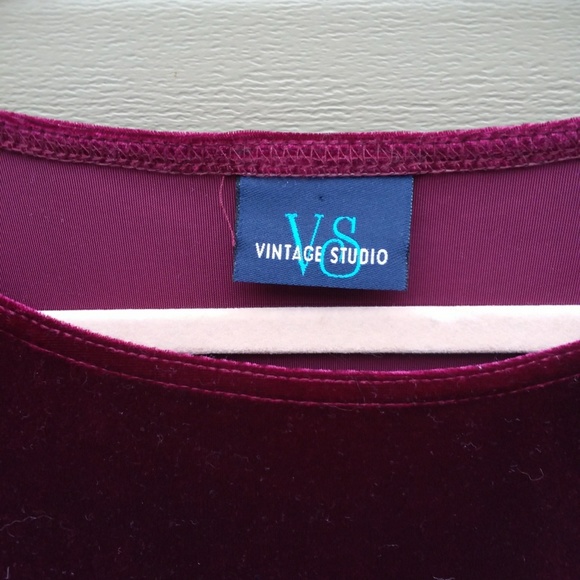 Vintage Studio Sz L Burgandy Velvet Dress Stretch - Picture 4 of 5